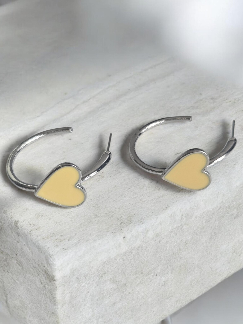 paparazzi Silver Hoop Earrings with Cream Heart Accents
